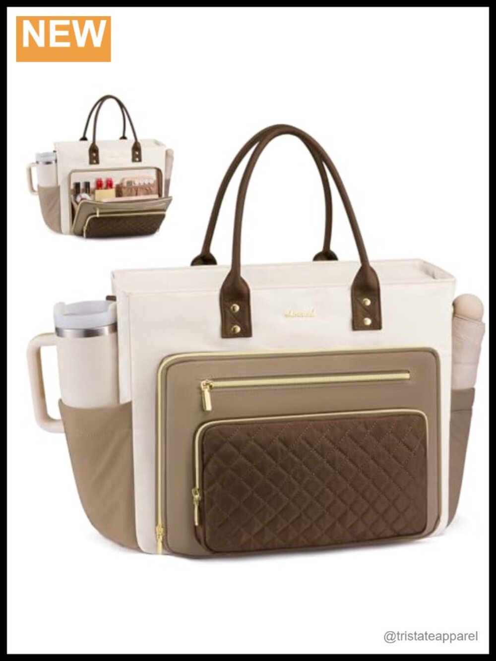 Laptop Tote Bag with Large Cup Holder, Multi-Pocket Work Bag for Women